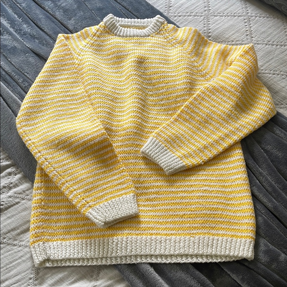 Hand Knit Yellow and White Striped Sweater